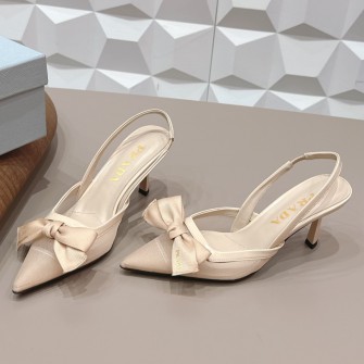 PRADA 프라다 보우 디테일 가죽 슬링백 힐 펌프스 #1826127