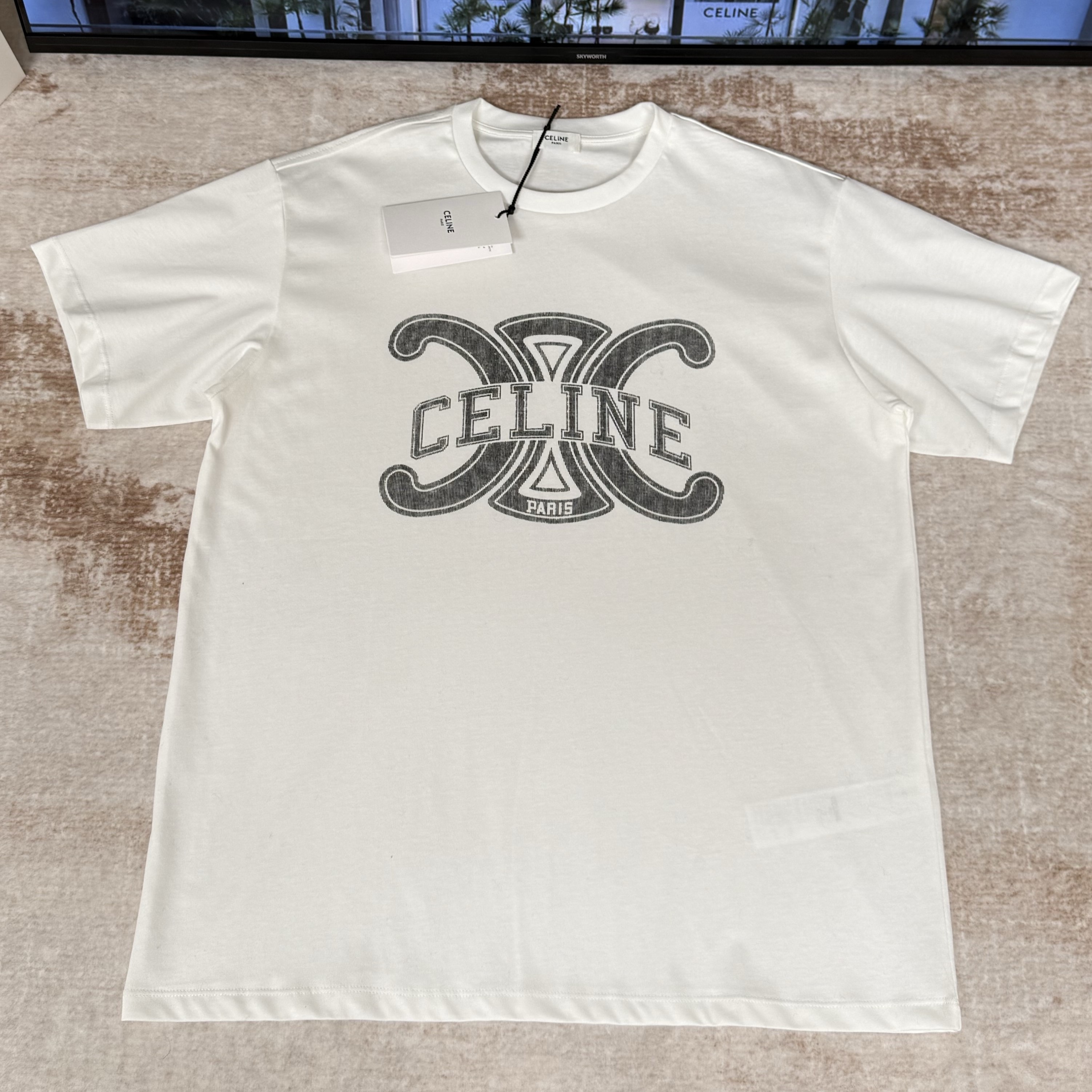 CELINE 셀린느 루즈 티셔츠 코튼 저지 블랙 화이트 #20436313