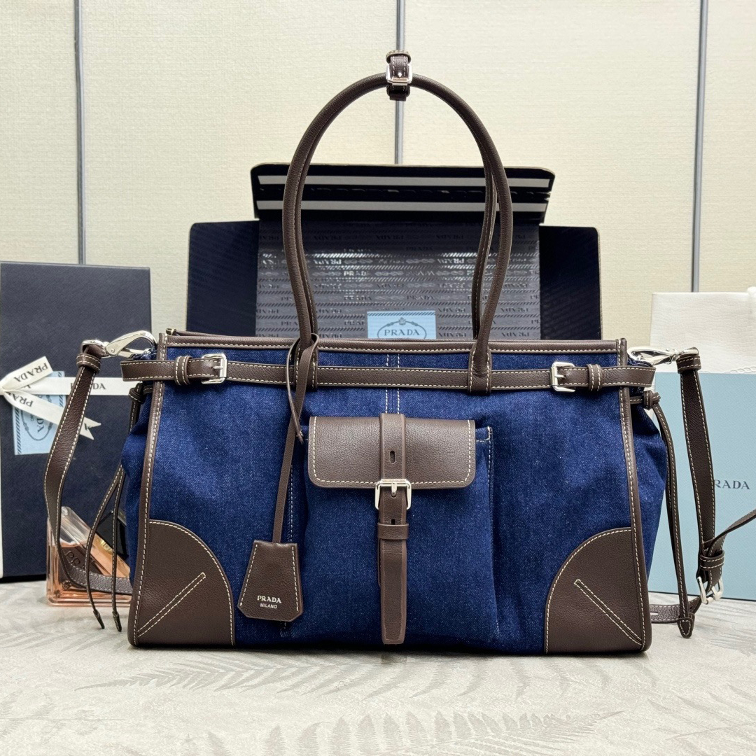 PRADA 프라다 보니 라지 핸드백 38cm (데님) 1BA433