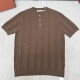 Brunello Cucinelli 브루넬로 리넨 & 코튼 텍스처 리브 니트 헨리 칼라 티셔츠 #23116422
