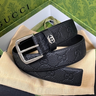 GUCCI 구찌 시그니처 레더 벨트 (스퀘어 버클) 474313