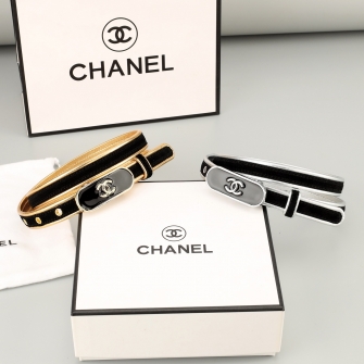 CHANEL 샤넬 벨벳 & 메탈 CC 로고 벨트 AA9964