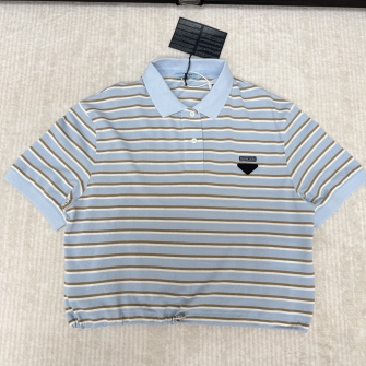PRADA 프라다 크롭 스트라이프 피케 폴로 셔츠 (Cropped striped piqué polo shirt)