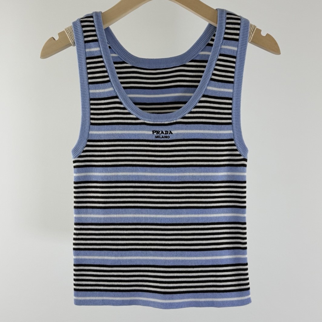 PRADA 프라다 스트라이프 코튼 저지 탱크 탑 (Prada Striped Cotton Jersey Tank Top)