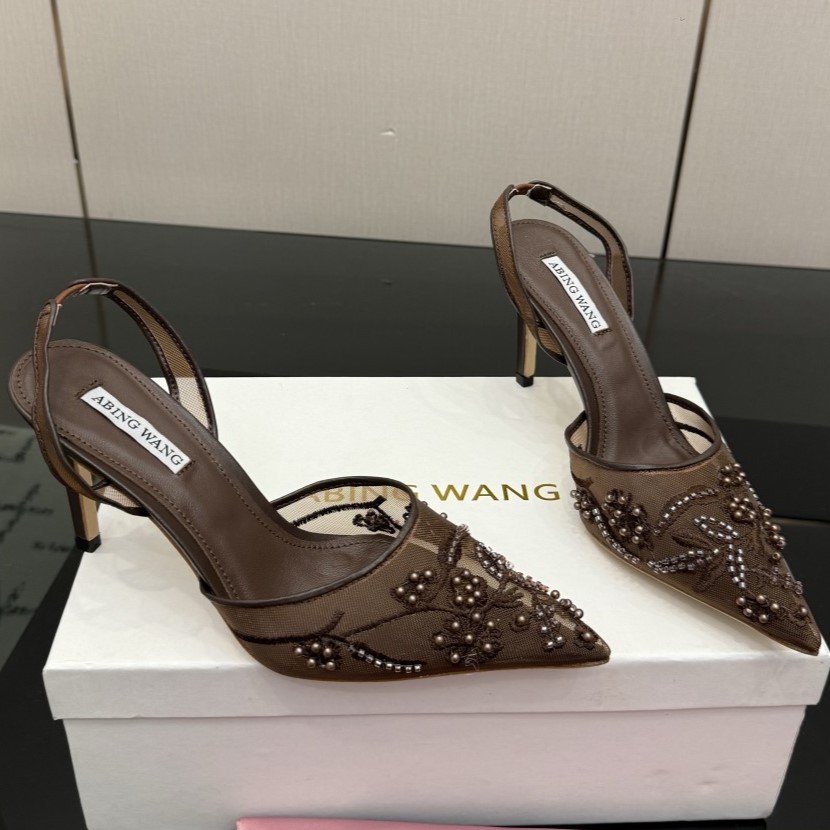 ABING WANG 아빙 왕 비즈 임벨리시드 자수 메쉬 슬링백 펌프스 (ABING WANG Beaded Embellished Embroidered Mesh Slingback Pumps)