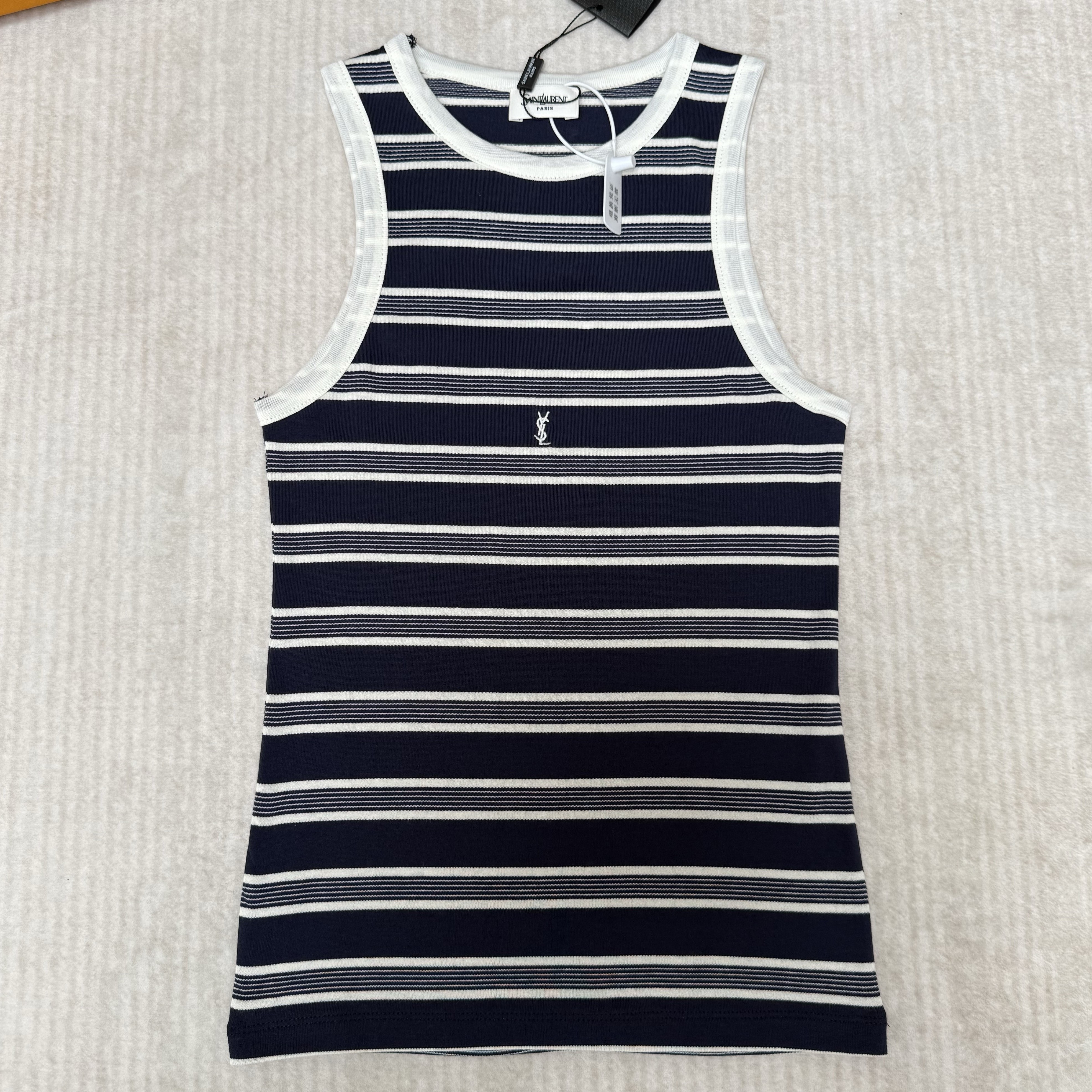 SAINT LAURENT 생로랑 카산드라 스트라이프 코튼 저지 탱크 탑 #16475627