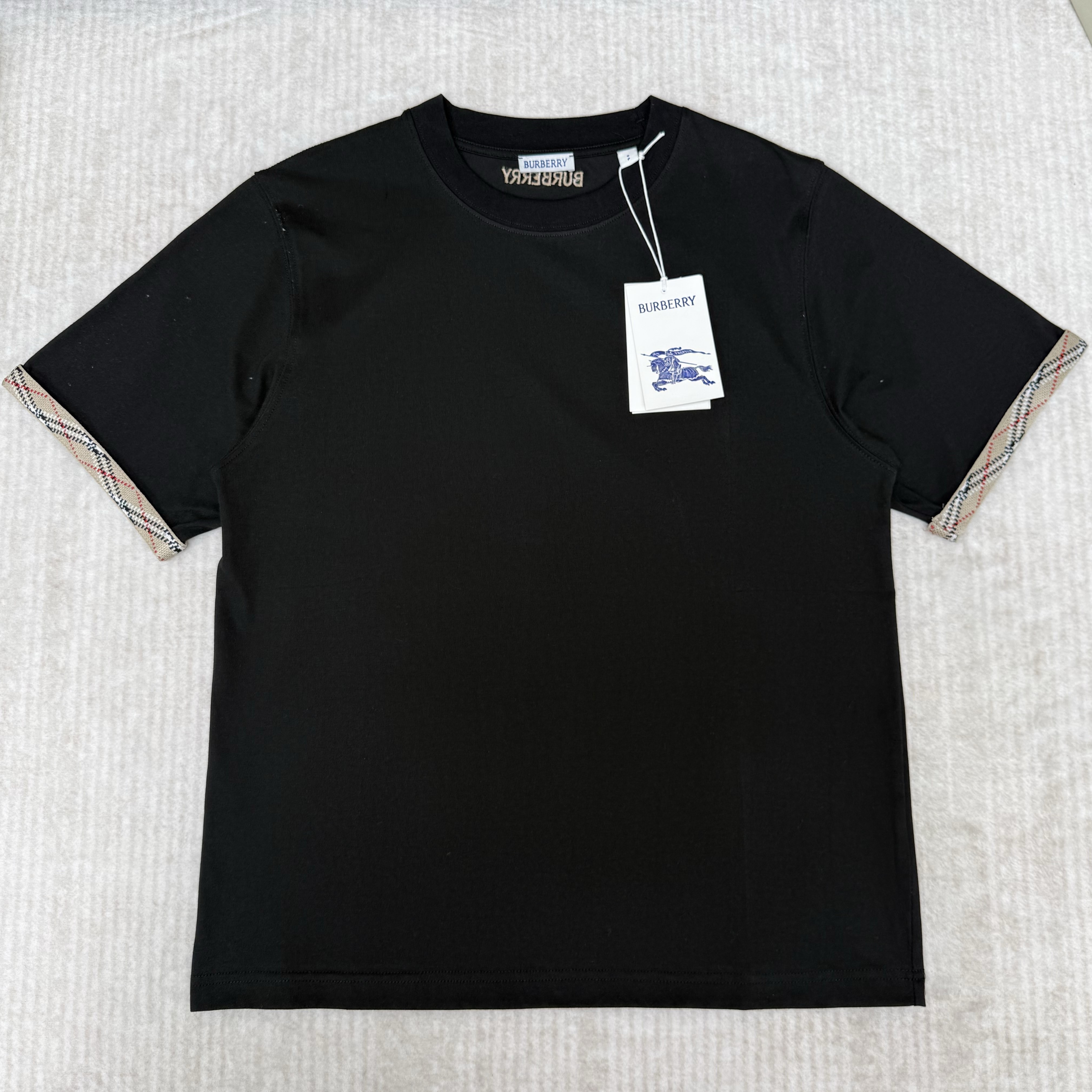 BURBERY 버버리 체크 트리밍 코튼 티셔츠 #1766527