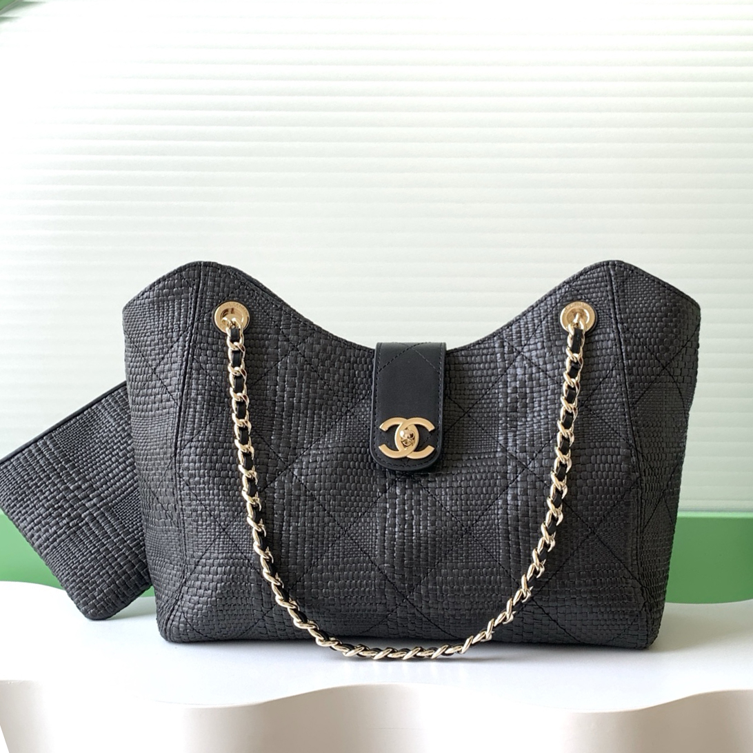 CHANEL 샤넬 코코 비치 라피아 쇼퍼 숄더백 AS6090