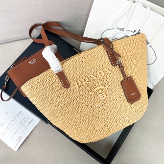 PRADA 프라다 라피아 가죽 쇼핑백 1BG653