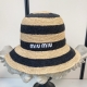 MIUMIU 미우미우 비스코스 라피아 스트라이프 버킷햇 Viscose Raffia Striped Bucket Hat