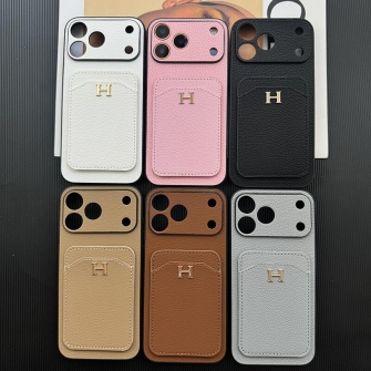 Hermès 에르메스 스타일 H 로고 가죽 카드 포켓 아이폰 케이스
