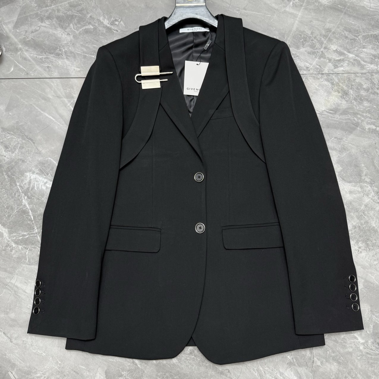 GIVENCHY 지방시 남성 스카프 스트랩 하네스 메탈 핀 싱글 블레이저 자켓 #1736819